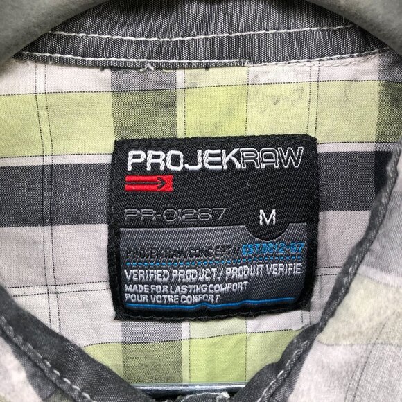 Projek Raw Gray Yellow Plaid Button Up Shirt Mens Medium M Short Sleeve - Picture 7 of 12